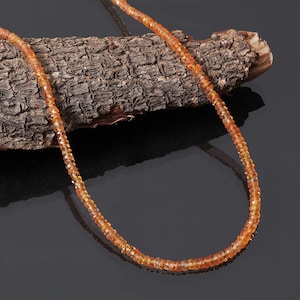 Champagne Orange Sapphire Necklace, 3-3.75mm Sapphire Faceted Rondelle Beads Necklace, Natural Sapphire Gemstone Jewelry,Minimalist Necklace
