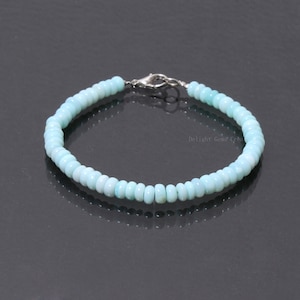 Blue Peruvian Opal Smooth Rondelle Beads Bracelet, 6-6.5mm Opal Gemstone Bead Bracelet, 6-8 Inches Bracelet, AAA++ Opal Beaded Bracelet