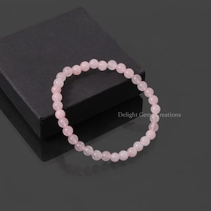 Rose Quartz Men&#39;s Stretch Bracelet (8mm), Smooth Round Natural Rose Quartz Gemstone Beads Stackable Bracelet, Rose Quartz Beaded Jewelry