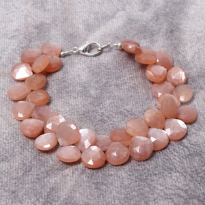 peach moonstone bracelet, 8x8mm peach moonstone heart beads bracelet, faceted moonstone beaded bracelet,beautiful girl bracelet 6 to 8 inch