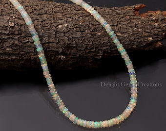 Handmade Ethiopian Opal Beads Necklace, 3.5-4.5mm Ethiopian Opal Smooth Rondelle Necklace, Welo Opal Beaded Necklace, Women's, Gift Her