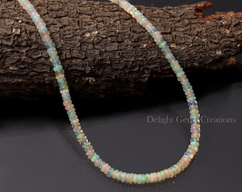 Ethiopian Opal Beaded Necklace, Genuine Welo Opal Rondelle Beads, 18 Inch