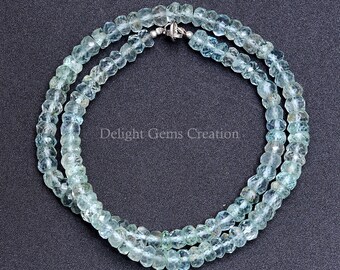 6mm Blue Aquamarine Faceted Roundel Gems Beads Necklace 925 Silver Clasp AAA 6mm Blue Aquamarine Faceted Roundel Gems Beads Necklace 925 Silver Clasp AAA