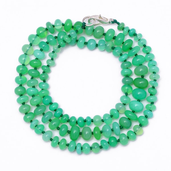 Chrysoprase Beaded Necklace, Smooth Rondelle Beads, 22 Inch Knotted Necklace