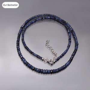 AAA++ Blue Sapphire beaded necklace- 3mm-5mm faceted rondelle gemstone necklace- precious stone jewelry- bridesmaid gifts-gifts for her/him