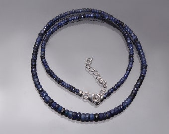 AAA++ Blue Sapphire beaded necklace- 3mm-5mm faceted rondelle gemstone necklace- precious stone jewelry- bridesmaid gifts-gifts for her/him