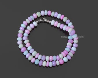 Collana con perline di opale rondelle da 7-8 mm, gioielli con dichiarazione di opale caramellato, collana unica fatta a mano con opale multicolore, gioielli con perline di opale boho