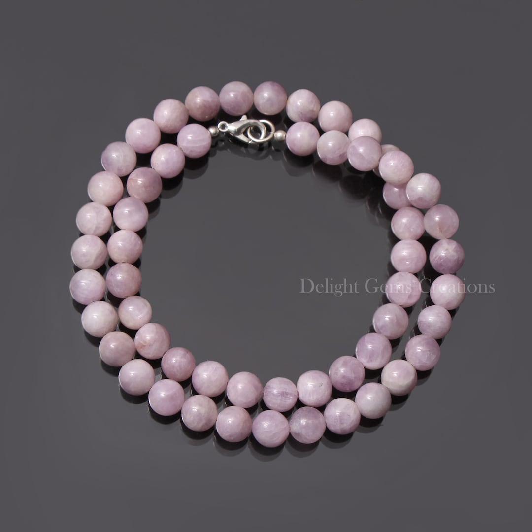 Pink Kunzite Necklace Natural Kunzite Beaded Necklace 8 Mm Etsy