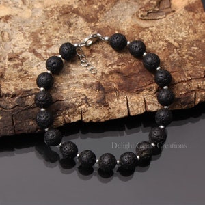 Natural Lava Beads Bracelet 8mm Black Volcanic Rock Lava Stone Bracelet, Unisex Bracelet, Custom Black Lava 6mm 8mm or 10mm Gift Bracelet