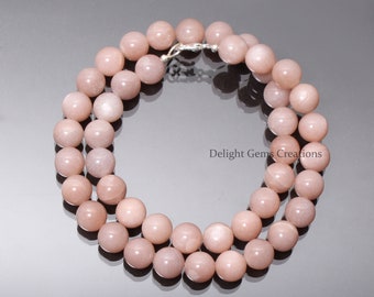 Natural Peach Moonstone Smooth Bead Necklace, 10mm Moonstone Round Beaded Necklace, AAA++ Moonstone Jewelry, Women Necklace, Gift For Her