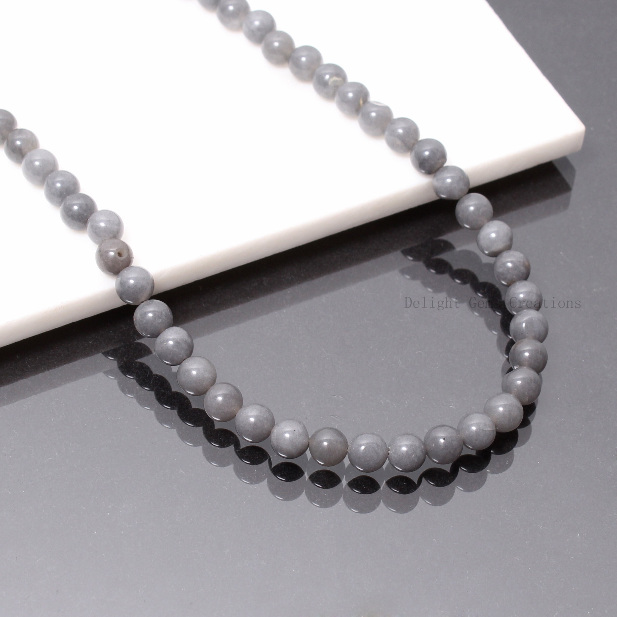 Grey Quartz Beaded Necklace, Smooth Round Stone, 18 Inch - Etsy