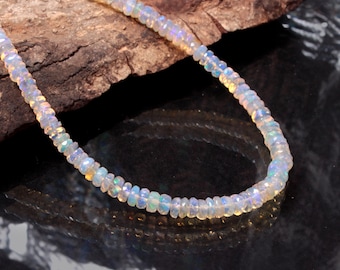 Ethiopian Opal Faceted Bead Necklace, 3.5mm-5mm Ethiopian Multi Fire Opal Rondelle Beads Necklace, AAA++ Opal Silver Necklace 17.5" Inch
