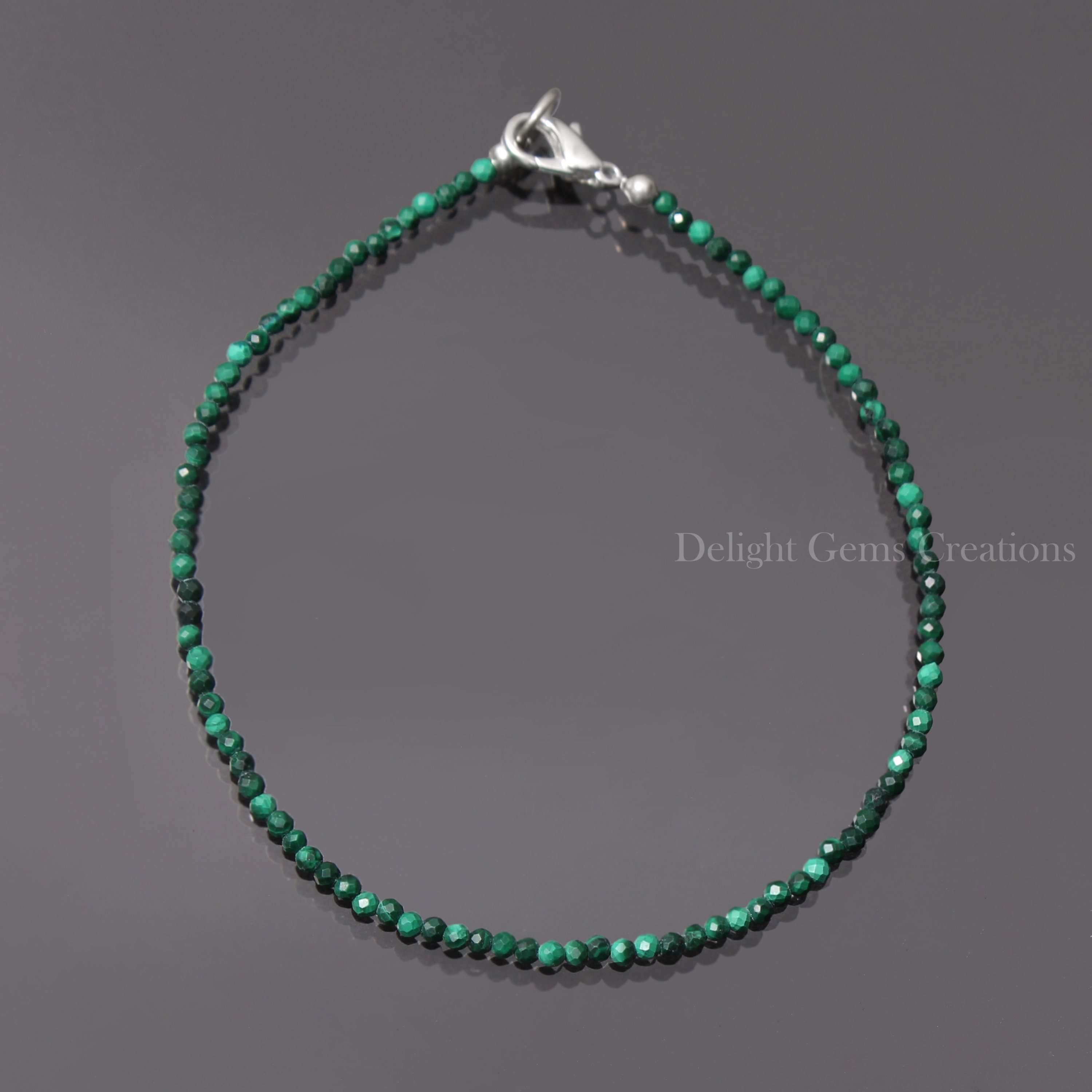 Natural Malachite Beaded Bracelet, 2.5mm Malachite Micro Faceted Round Beads Bracelet, Malachite Jewelry, Minimalist Tiny Boho Bracelet Gift