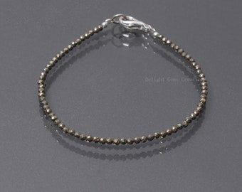 Natural Faceted Pyrite Small Beads Sterling Silver Bracelet Mens Women DIY-K 517 Natural Faceted Pyrite Small Beads Sterling Silver Bracelet Mens Women DIY-K 517