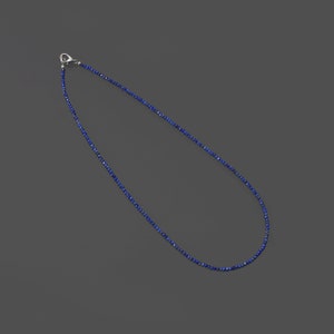 Lapis Lazuli Beaded Necklace, 2.5mm Blue Lapis Lazuli Micro Faceted Round Bead Necklace, Semi Precious Blue Tiny Beads Necklace 18 36 Inch image 2