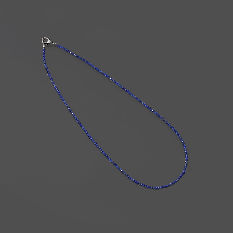 Collier de perles en lapis-lazuli bleu 2,5 mm Lapis lazuli bleu micro-facettes, collier de petites perles bleues semi-précieuses 18 36 pouces image 2