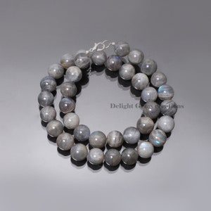 Natural Labradorite 12mm Smooth Round Beads Necklace, 18&quot; long Strand Necklace Beads,AA Grade Labradorite Bead Necklace Jewelry,Gift For Her