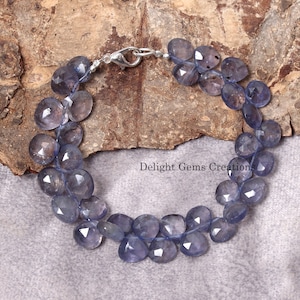 Iolite beaded bracelet, 8x9mm Natural Iolite Faceted Pear/ Heart Shape Bead Bracelet, Iolite Gemstone Bracelet,genuine Iolite 6-8&quot; bracelet