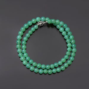 Natural AAA Green Chrysoprase beaded necklace- 6mm-6.5mm smooth round green gemstone jewelry-925 lobster clasp-best gifts for him/her