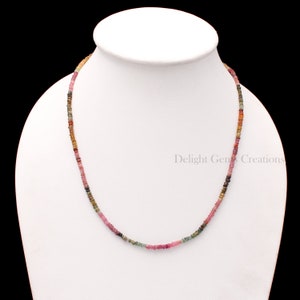 AAA++ Multi Tourmaline Necklace, 3-4mm Natural Watermelon Tourmaline Faceted Rondelle Bead Necklace, Semi Precious Gemstone Engagement Gift