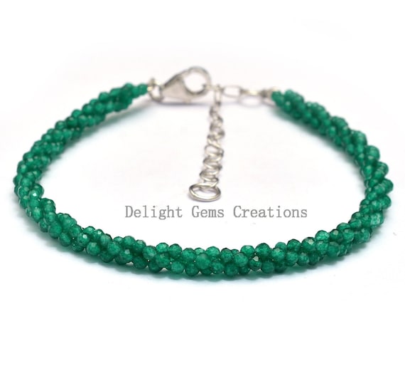 Braccialetto In Onice Verde Naturale – Perline Rondelle 4mm Fatte A Mano, Lunghezza 22cm, Pietre Preziose Vere - 2