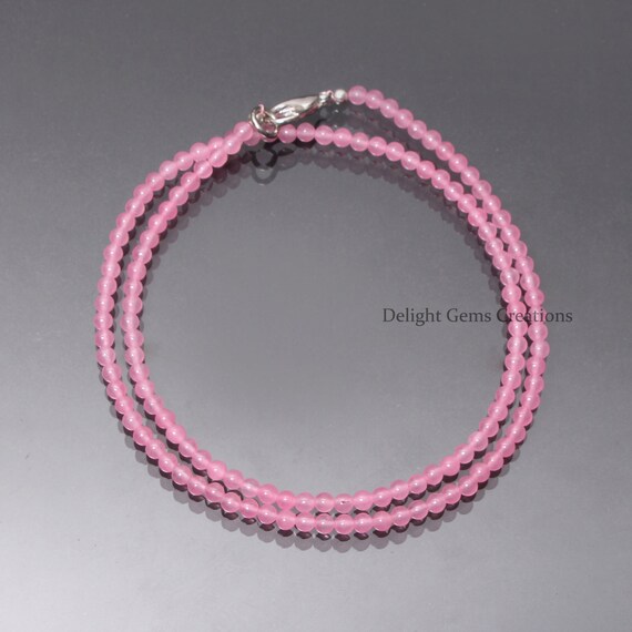 Collana con perline di quarzo rosa, collana con pietra