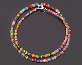 Multi Color Ethiopian Opal Necklace, Smooth Rondelle Beads, 18 Inch