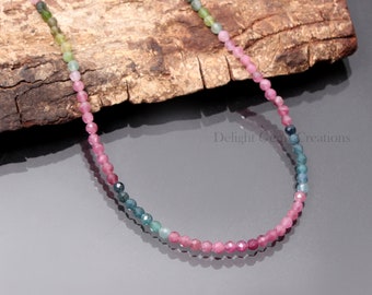 Natural Watermelon Tourmaline Beaded Necklace, 3.5mm Gemstone, 18 inch