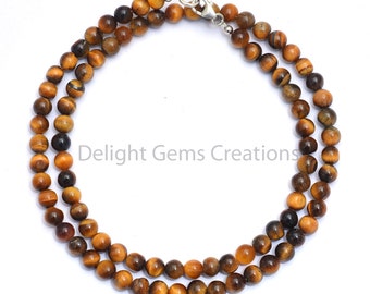 Tiger Eye Beaded Necklace, Genuine Gemstone, 18 Inch