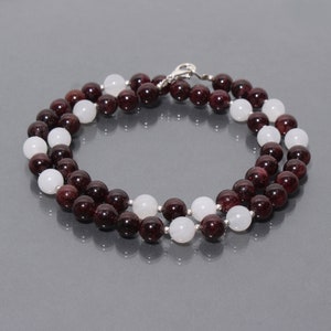 Garnet and Rose Quartz Mix Semi-Precious Beaded Necklace, Natural Smooth Round Beads Necklace, 20 inches Necklace, Women&#39;s Beads Jewelry