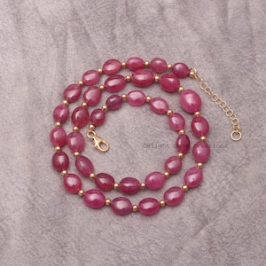 Halloween Sale-Natural Red Ruby precious Stone Beaded Necklace-9X7-12X10 MM Smooth Oval red Gemstone Necklace-Handmade Jewelry-Gift For Her