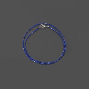 Lapis Lazuli Beaded Necklace, 2.5mm Blue Lapis Lazuli Micro Faceted Round Bead Necklace, Semi Precious Blue Tiny Beads Necklace 18 - 36 Inch