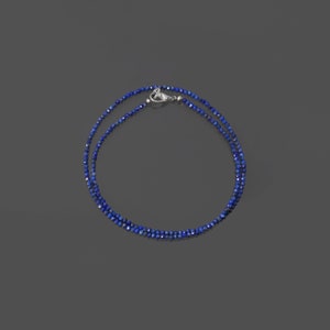 Lapis Lazuli Beaded Necklace, 2.5mm Blue Lapis Lazuli Micro Faceted Round Bead Necklace, Semi Precious Blue Tiny Beads Necklace 18 36 Inch image 1