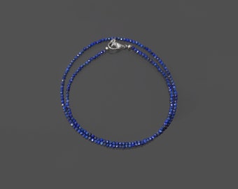 Collier de perles en lapis-lazuli bleu 2,5 mm Lapis lazuli bleu micro-facettes, collier de petites perles bleues semi-précieuses 18 - 36 pouces