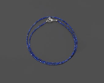 Lapis Lazuli Beaded Necklace, 2.5mm Blue Lapis Lazuli Micro Faceted Round Bead Necklace, Semi Precious Blue Tiny Beads Necklace 18 - 36 Inch