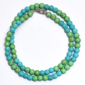 Natürliche Howlite 6mm Runde Perlen Halskette, grün-blau Howlite Edelstein Perle Halskette, Designer Howlite Schmuck, Jubiläumsgeschenk für Sie