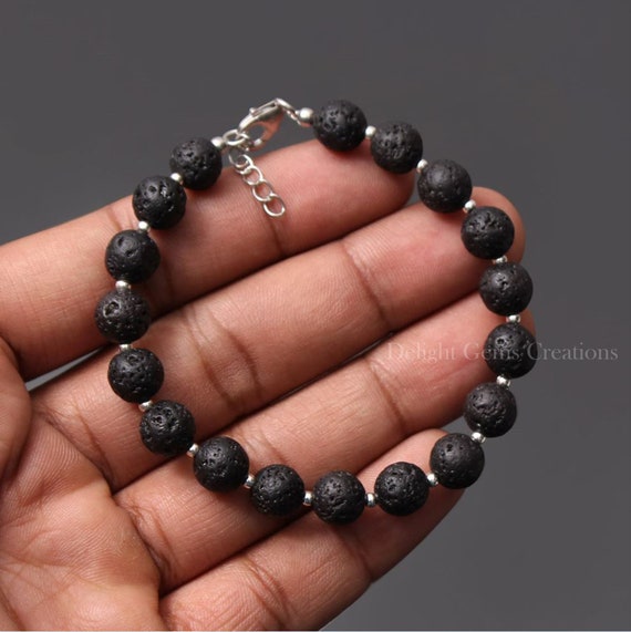 Natural Lava Beads Bracelet 8mm Black Volcanic Rock Lava Stone