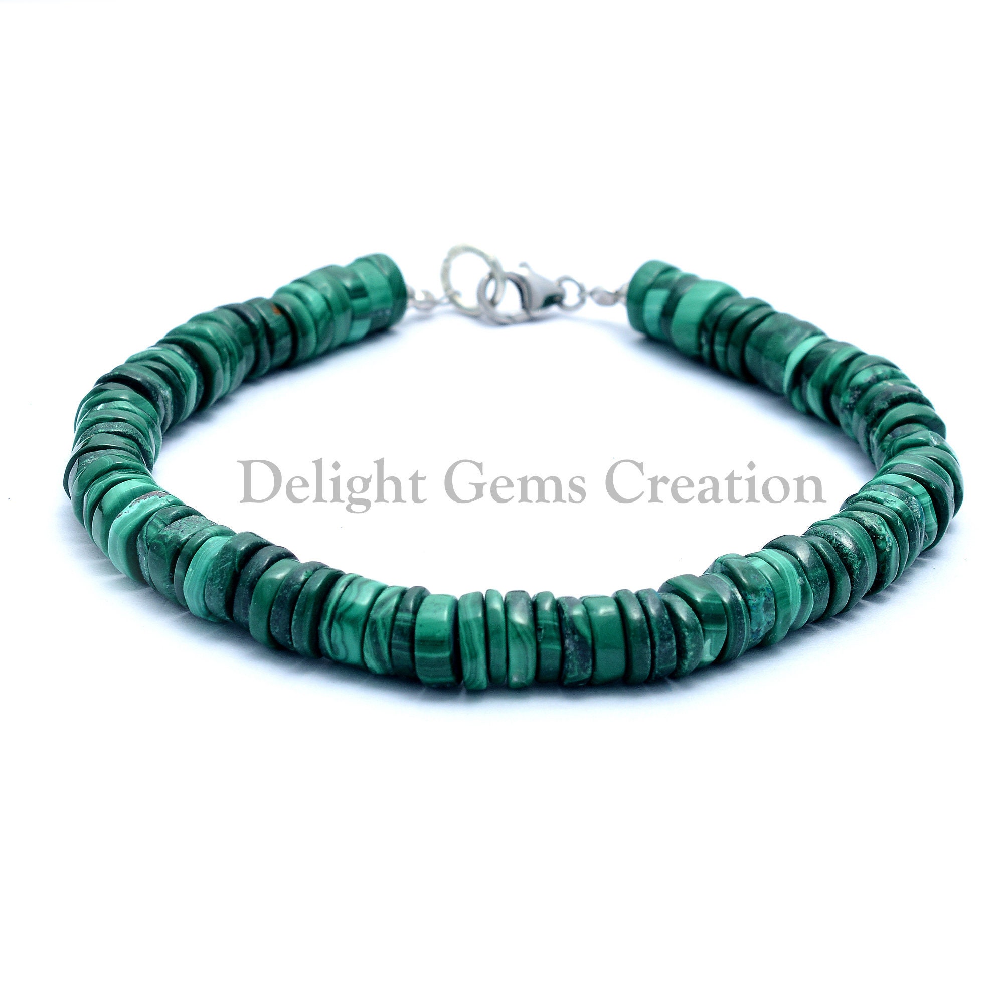 Natural Green Malachite Beaded Bracelet For Men Women, 5-6mm Malachite Plain Round Tyre Bracelet, Beautiful AAA Bead Malachite Disc Bracelet