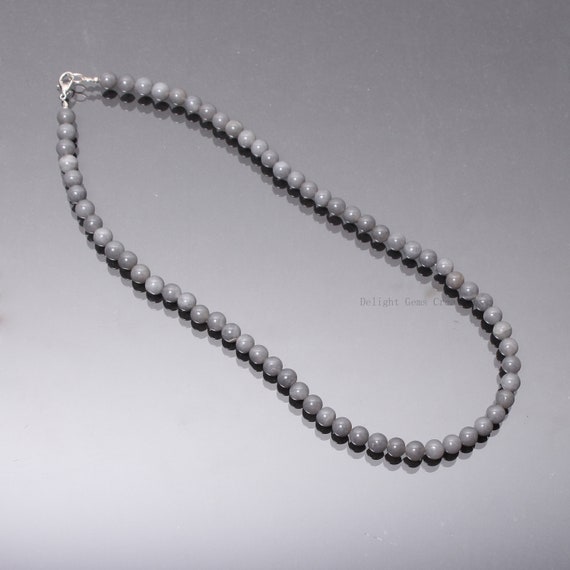 Grey Quartz Beaded Necklace, Smooth Round Stone, 18 Inch - Etsy