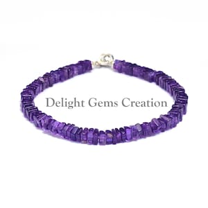 Natural Amethyst Heishi Square Beads Bracelet, 5 mm Amethyst Beads Bracelet, Purple Stone February Birthstone Jewelry, Gemstone Gift