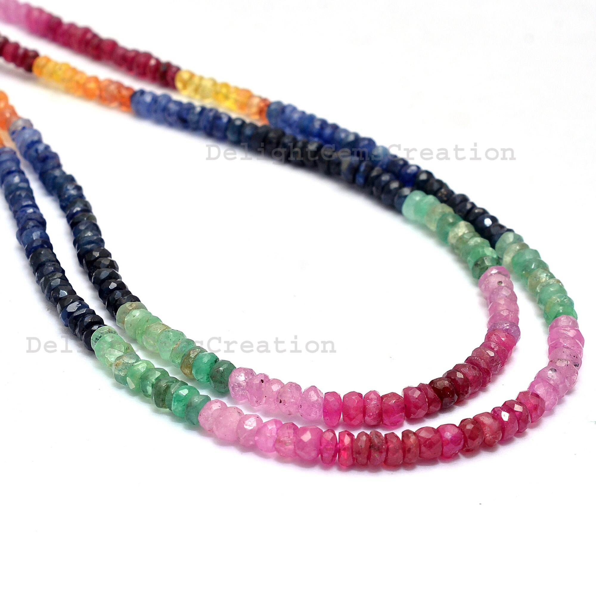 Natural Ruby-emerald-sapphire Beaded Necklace 3mm-4mm Multi | Etsy