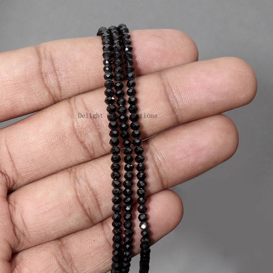 Collana In Spinel Nero 18'' Con Pietre Naturali 2/3mm – Girocollo In Argento Placcato