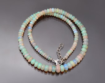 Ethiopian Welo Opal Beaded Necklace, Smooth Rondelle Gemstone, 16 Inch