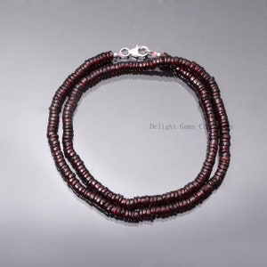 Natural Garnet Smooth Wheel/Heishi Bead Necklace, 4.5-5mm Garnet Tyre Beads Necklace, Red Garnet Necklace, Women&#39;s Necklace, Gift For Her