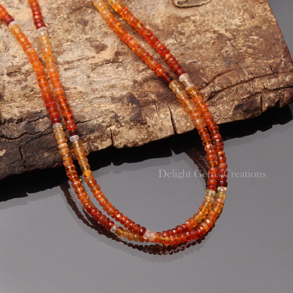 Mexican Fire Opal Beaded Necklace, 3.5mm Fire Opal Faceted Rondelle Beads Necklace- AAA++ Opal Beaded Jewelry- Wedding Necklace-Elegant Gift