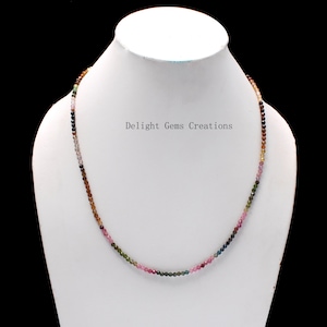 Collier multitours AAA, collier de perles rondes à facettes en tourmaline pastèque naturelle 3 mm, collier tourmaline multicolore, cadeau pour elle image 1