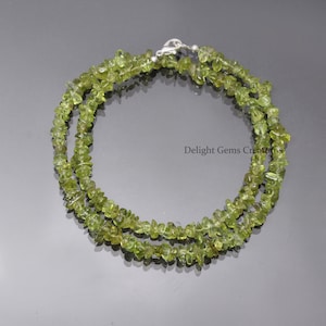 Natural Peridot Chips Necklace, 4mm-5mm Green Peridot Raw Uncut Chips Necklace, Peridot Chips Jewelry,Beautiful Gift For Her, Women Necklace