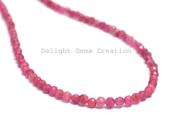 Classic Pink Tourmaline Faceted Round Shape Beaded Necklace,925 Sterling Silver Necklace,3-3.5mm Pink Tourmaline Round Necklace,Wedding Gift