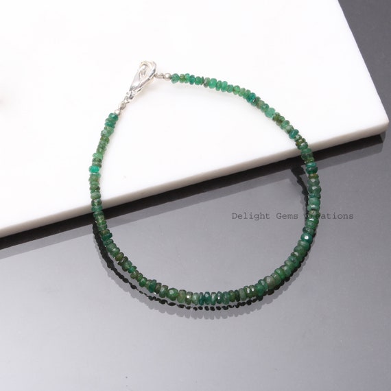 Handmade Emerald Green Jade Bracelet Stretch Rondelle Faceted Beaded Jewelry