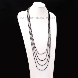 Black Spinel Necklace, 2mm Black Spinel Micro Faceted Round Bead Endless Necklace,100 Inches Long Multi Layer Sparkling Spinel Boho Necklace